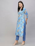 Anni Designer Women'S Cotton Blend Straight Printed Kurta With Pant (Uop Sky Blue_Xxl_Sky Blue_Xx-Large),Sky Blue,2XL,Cotton Blend,Straight,