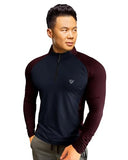 Eyebogler Men High Neck Colourblocked Full Sleeve Regualr Fit T-Shirt,Wine Melange - Navy Apparel,S