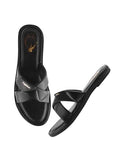Shoetopia Solid Cross Strap Black Flats For Women /Eu39,Black,6,B0DDJKVB58