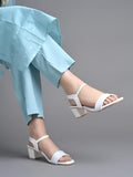 Shoetopia Solid White Block Heeled Sandals For Women & Girls /Eu41,White,8,B0F317DLCV