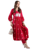 Anni Designer Women'S Rayon Blend Anarkali Printed Kurta With Pant (Anveshi Pink-Vks04_M_Pink_Medium),Pink,M