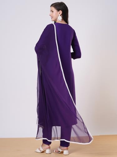 Anni Designer Women'S Rayon Viscose Embroidered Straight Kurta With Pant & Dupatta (Jayashuda Begani-Vks02_L_Begani_Large),Begani,L,Rayon,Regular,