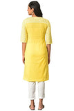 Aurelia Women'S Cotton Regular Yellow Floral Printed V-Neck Kurta (23Fea13899-506697 Yellow M