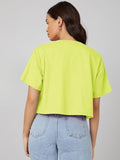 Kotty Women'S Printed Cotton Blend Oversized Crop T-Shirts,Maximum YellowApparel,S