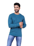 Colors Waffle Texture Full Sleeve T-Shirt For Men - 100% Cotton Ribbed Crew Neck Breathable Fabric Enhanced Texture Super Stretchable Label-Free Comfort Anti-Fungal Dye. Pack Of 1 Coast Blue,Coast BlueApparel,M