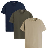 ADRO T Shirts Pack of 3 Mens Tshirts Cotton T Shirts for Men Pack of 3 T Shirts Regular fit Tshirts Combo T Shirts Solid Tshirt for Men | RCM3-PLN-NB-OL-BE-XL,Navy,Olive,Beige