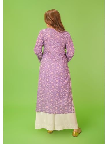 Anni Designer Women'S Rayon Blend Straight Chikankari Embroidered Kurta (Nakusha Purple_Xl_Purple_X-Large),Purple,XL,Rayon Blend,Regular,Kurta