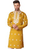 Jompers Men Mustard Chikankari Embroidered Kurtas (Mustard, M)