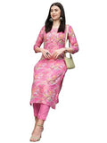 Anni Designer Women'S Cotton Blend Printed Straight Kurta With Pant (Uop_1486_Pink_Small),Pink,S