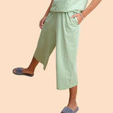 Enamor E402 High-Rise Cotton Slub Basic Culottes For Women With Concealed Adjustable Drawstring(E402_Soft Green_Xl)