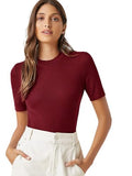 Kotty Women'S Slim Fit Half Sleeve Ribbed T-Shirt(Red_L)