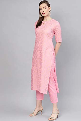 Gosriki Women'S Cotton Kurta With Palazzo (Raju-Pink_S-Go Small),Pink,,B08YYP1JQD
