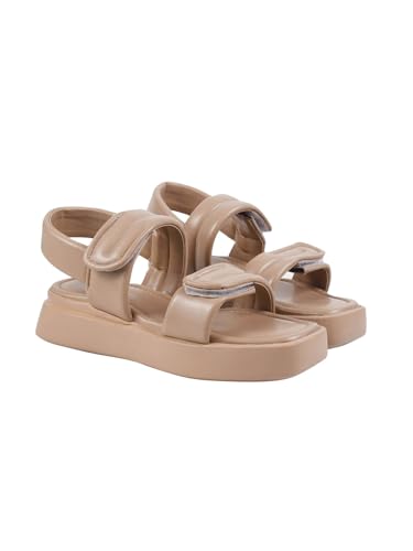 Shoetopia Smart Casual Beige Sporty Sandals For Women & Girls /Eu38,Beige,5,B0FF3FL5FC