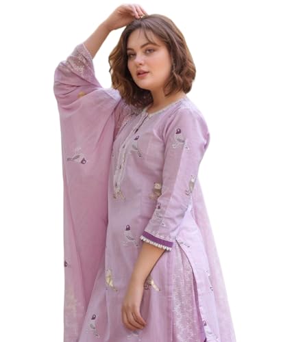 Anni Designer Women'S Rayon Blend Hand Block Printed Straight Kurta With Pant & Dupatta (Ragsri-Purple-Nw_Xl_Purple_X-Large),Purple,XL