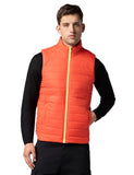 Fyltr Men'S Sleeveless Puffer Jacket With Neon Trims - Stand Collar | Full Zipper | Side Pockets | Shaped Hem,Tangerine Blaze,Tangerine Blaze,2Xl