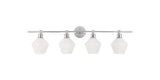 Living District Gene Industrial Mid-Century Modern 4 Light Entryway And Bathroom Wall Sconce In Chrome And Frosted White Glass