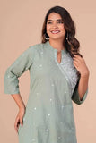Fabnex Kurta Set For Women | Women Embroidered Kurta Set | Women Kurta Sets Kurtis | Women Kurta Pant Set (K-34-38) (L, Pista)