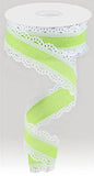 Scalloped Edge Canvas Wired Ribbon, White, Lime,10 Yards x 1.5 Inch