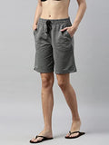 Enamor Essentials Womens Mid Rise Relaxed Fit 100% Cotton Knee Length Shorts Bermuda with Elasticated Waistband and Pockets - E080-(E080_Mediumgrey Melange_M),Mediumgrey Melange