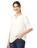 Fyltr Women'S Fashion V-Neck Top With Roll-Up Sleeves,Ivory White,Ivory White,L