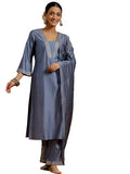 Libas Women'S Silk Blend Yoke Design Kurta Sets (Gs921_Grey_Xl)