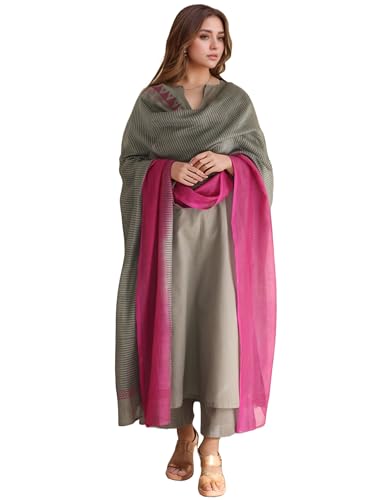 Anni Designer Women'S Rayon Viscose Solid Straight Kurta With Pant & Dupatta (Mogul Grey_Xxl_Grey_Xx-Large),Grey,2XL