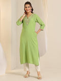 Libas Women'S Silk Blend Straight Kurtas (29703_Green_Xl)