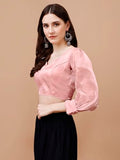 Womanista Women'S Synthetic Solid Three-Quarter Sleeves Regular Fit Sequinned Blouse (Bl_32A_Pink Xl)