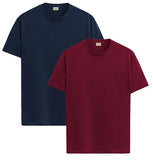 ADRO T Shirts Pack of 2 Mens Tshirts Cotton T Shirts for Men Tshirt T-Shirts Combo T Shirts Tshirts for Men Plain Solid Tshirts Navy Maroon Tshirt for Men RCM2-PLN-NB-MR-S,Navy,Maroon