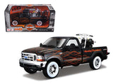 1999 Ford F350 Super Duty Pickup 1/27 Black with Flames & 2002 FLSTB Night Train Harley Davidson 1/24 by Maisto