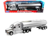 Kenworth T2000 Truck Silver Metallic with Silver Tanker Trailer Transporter Series 1/32 Diecast Model by Welly