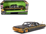1964 Chevrolet Impala SS Lowrider Black Metallic with Gold Graphics and Gray Interior Lowriders Maisto Design Series 1/26 Di
