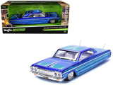 1964 Chevrolet Impala SS Lowrider Candy Blue with Graphics and White Interior Lowriders Maisto Design Series 1/26 Diecast Mo