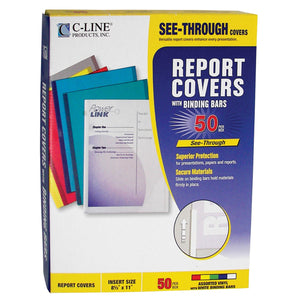 Vinyl Report Covers With Binding Bars, Assorted, White Binding Bars, 11 X 8 1/2, 50/Bx, 32550