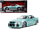 Brians Nissan Skyline GTR (BNR34) RHD (Right Hand Drive) Turquoise Metallic Fast & Furious Movie 1/24 Diecast Model Car by J