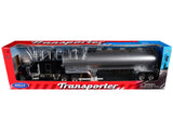Kenworth W900 Truck Black with Silver Tanker Trailer Transporter Series 1/32 Diecast Model by Welly