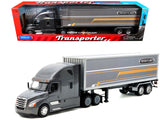 Freightliner Cascadia Truck Gray Metallic with Gray Container with Graphics Transporter Series 1/32 Diecast Model by Welly