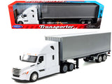 Freightliner Cascadia Truck White with Gray Container Transporter Series 1/32 Diecast Model by Welly