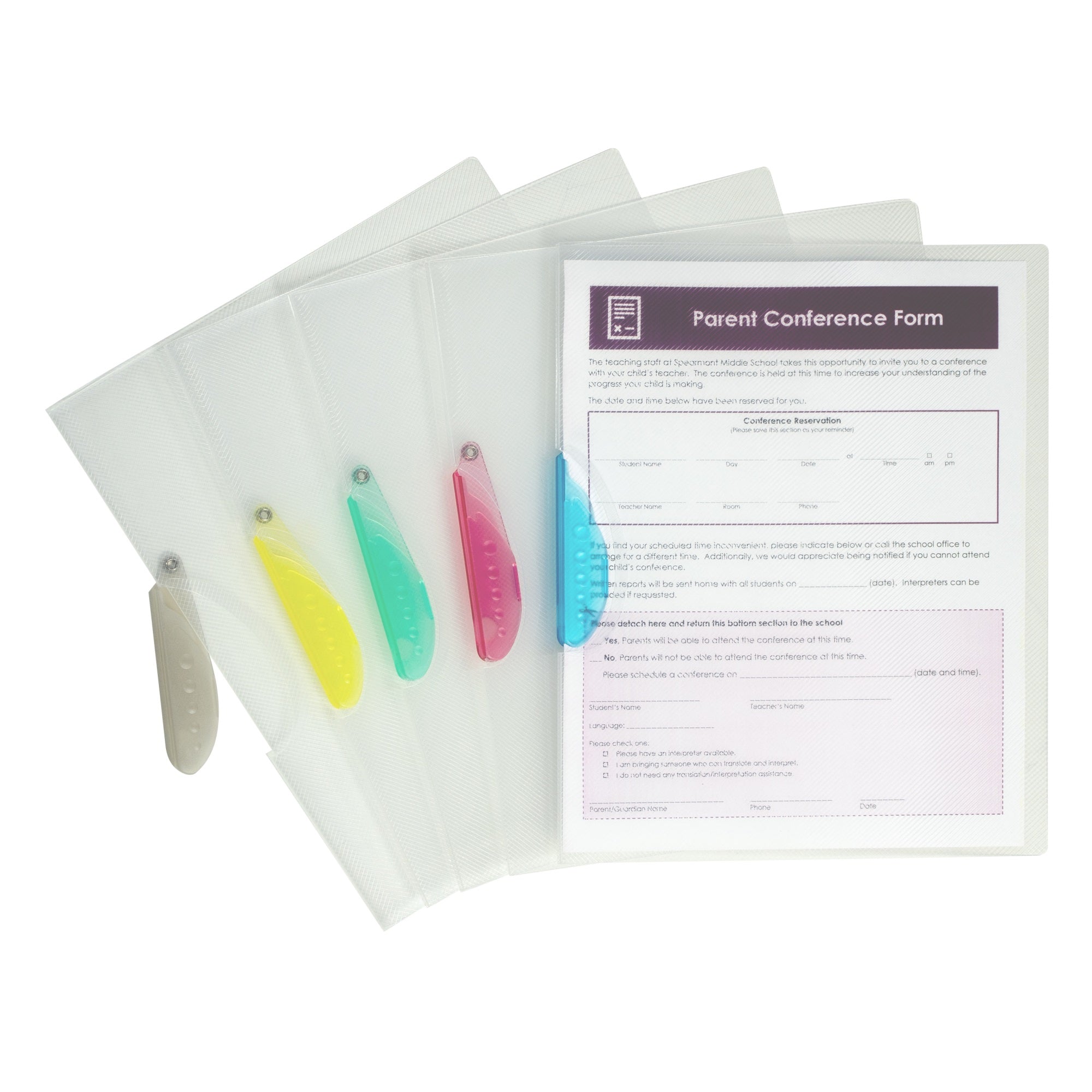 Report Cover With Swing Clip, Clear W/Assorted Color Clips (Color May Vary) (Set Of 24 Report Covers)