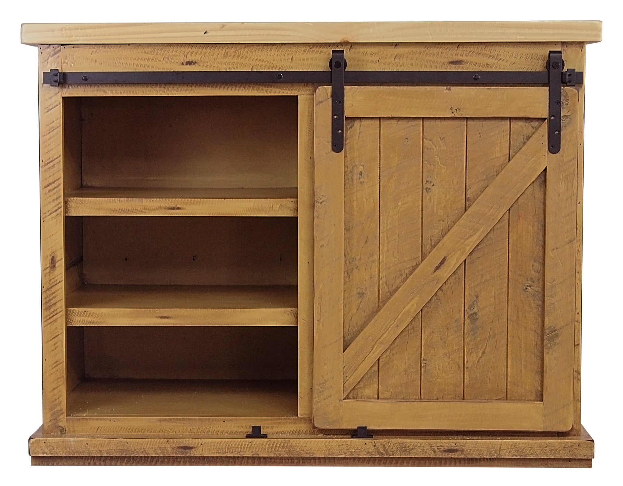 Rustic Pastoral Kitchen Island In Rustic Yellow With Pine Top