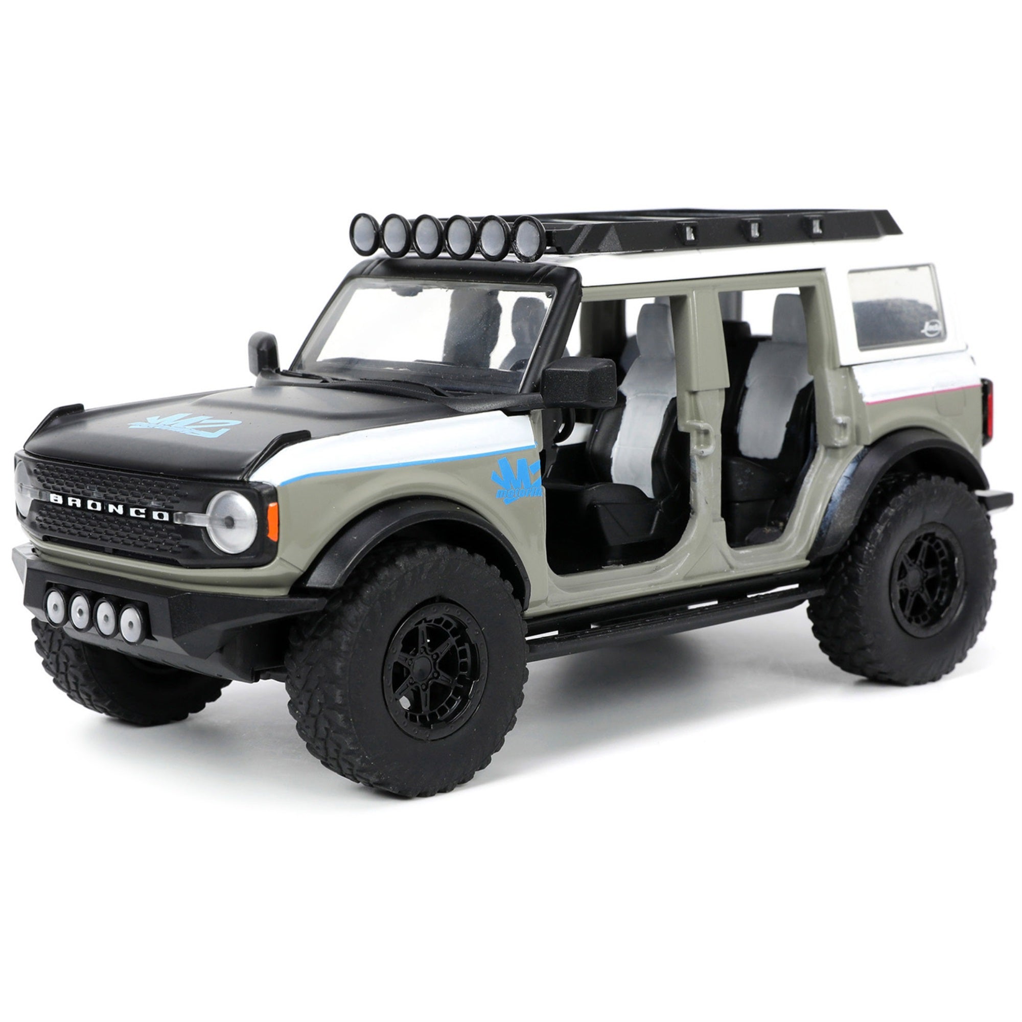 2021 Ford Bronco Gray And White With Matt Black Hood With Roof Rack M2 Motoring Just Trucks Series 1/24 Diecast Model Ca