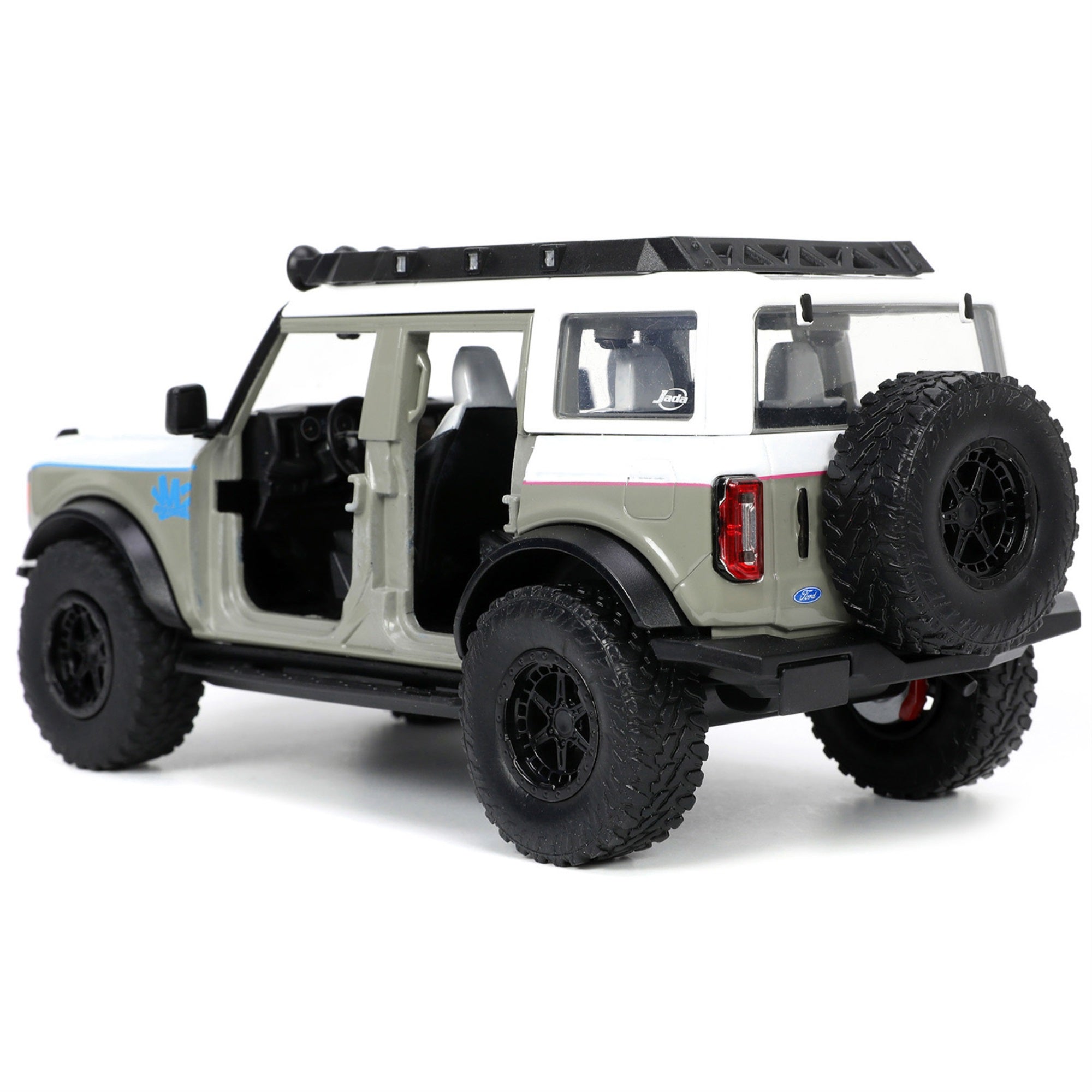 2021 Ford Bronco Gray And White With Matt Black Hood With Roof Rack M2 Motoring Just Trucks Series 1/24 Diecast Model Ca