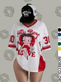 Streetwear Y2K Mesh Top – Vintage Doll Print V-Neck Shirt, Breathable Retro Aesthetic for Women