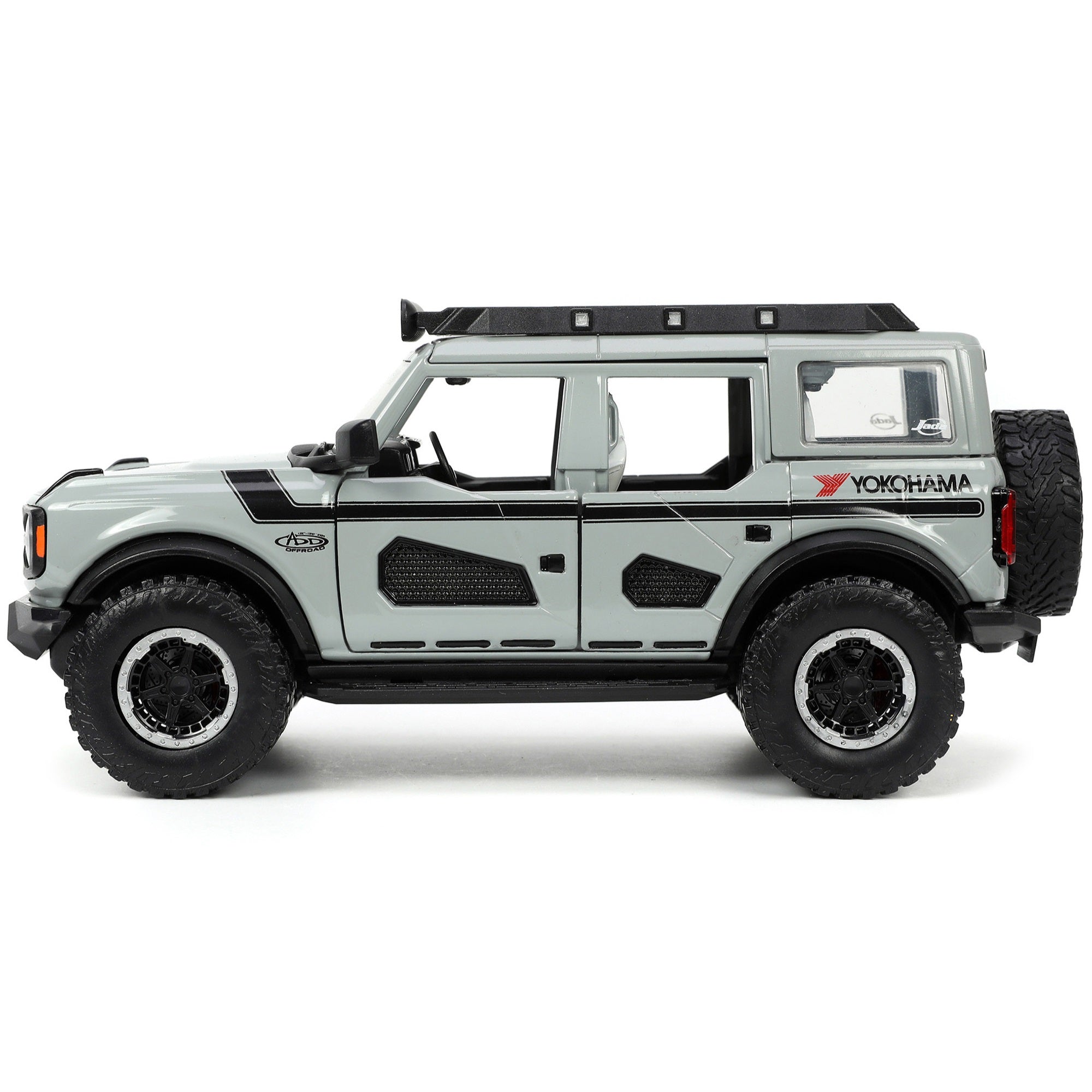 2021 Ford Bronco Gray With Black Stripes With Roof Rack Own The Night Just Trucks Series 1/24 Diecast Model Car By Jada