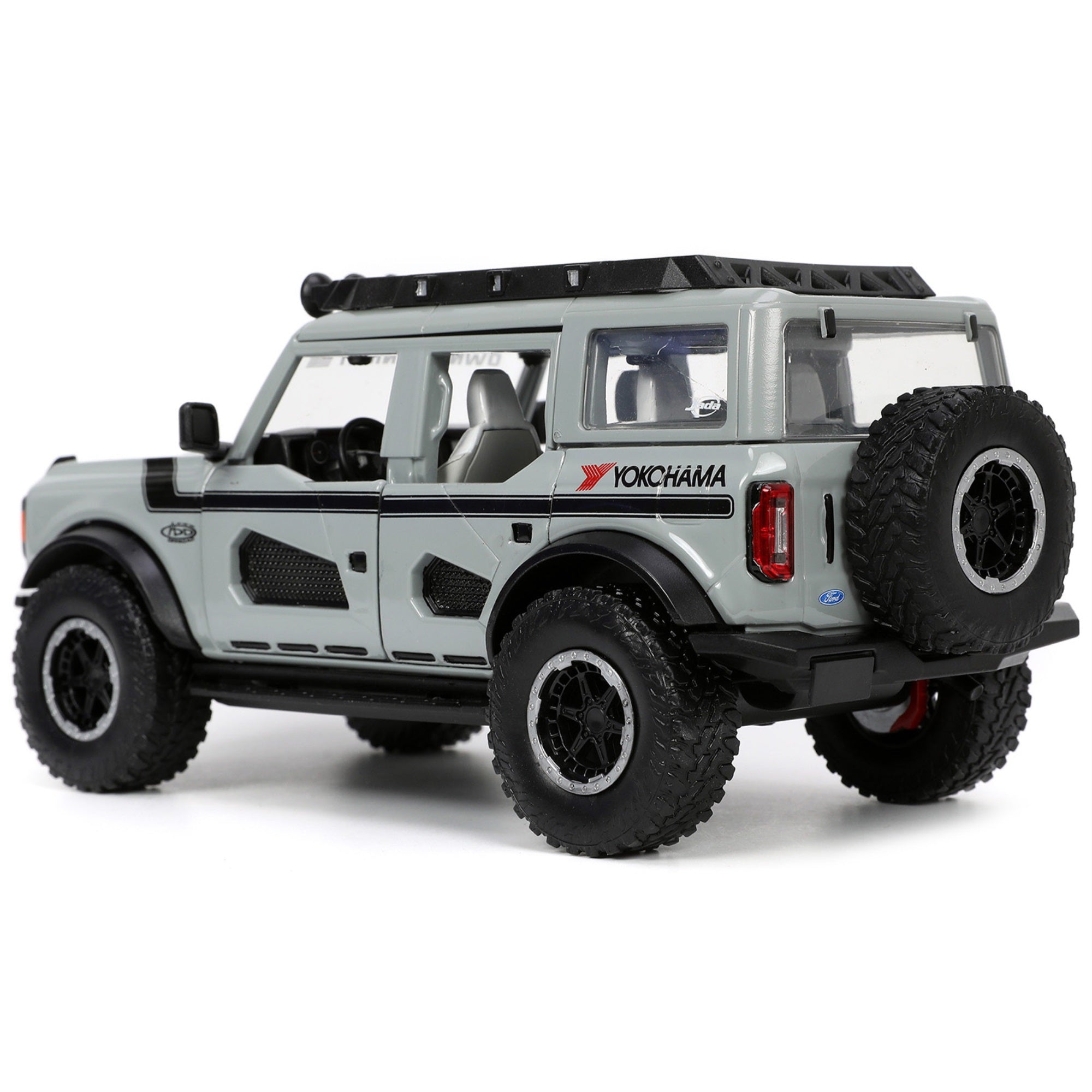 2021 Ford Bronco Gray With Black Stripes With Roof Rack Own The Night Just Trucks Series 1/24 Diecast Model Car By Jada