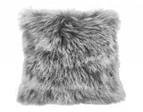 24 Grey Genuine Tibetan Lamb Fur Pillow With Microsuede Backing -Like New