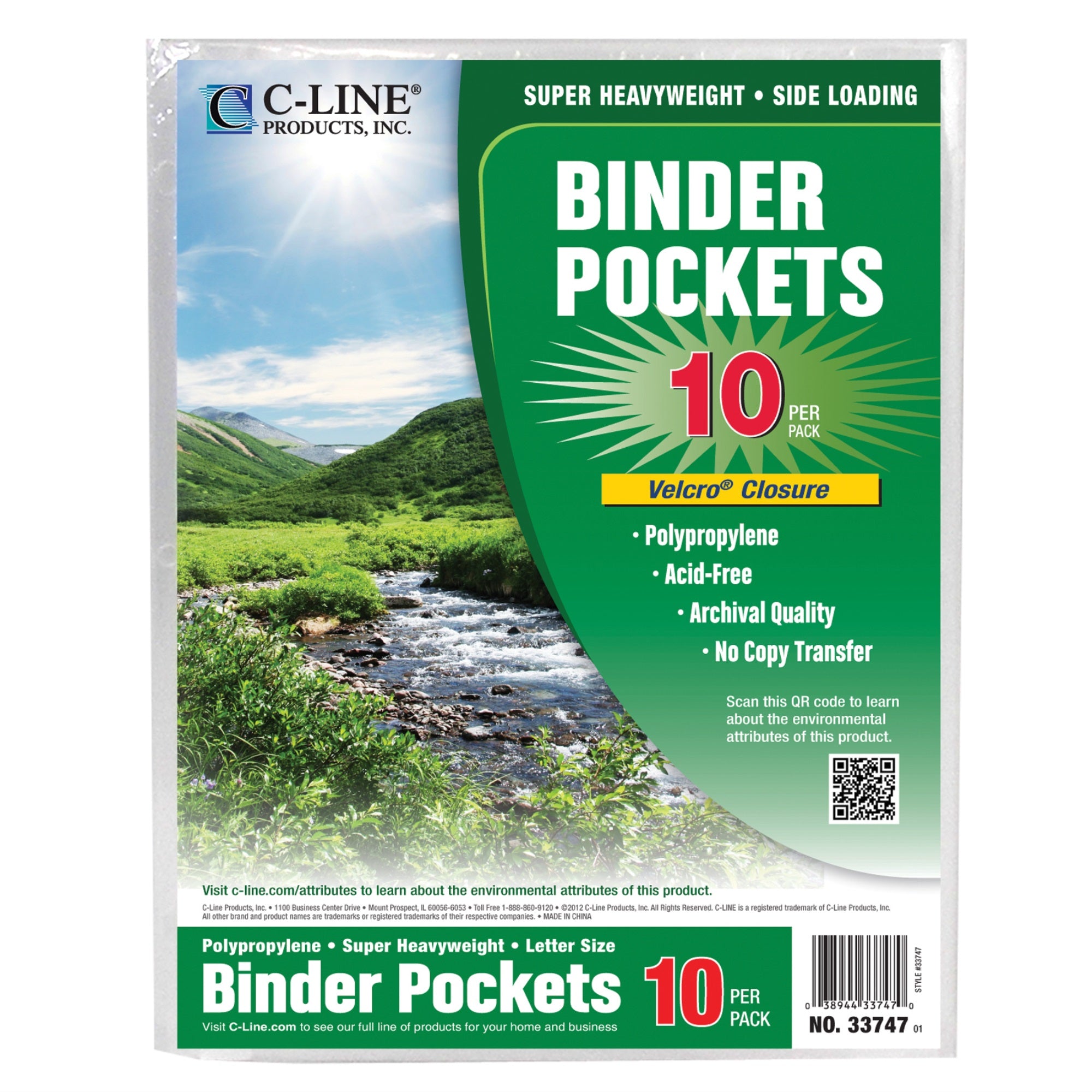 Binder Pocket, Clear, 10/Pk, 33747