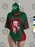 Streetwear Y2K Mesh Top – Vintage Doll Print V-Neck Shirt, Breathable Retro Aesthetic for Women
