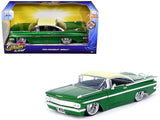 1959 Chevrolet Impala Lowrider Green Metallic with Cream Top and DUB Wire Wheels Street Low Series 1/24 Diecast Model Car by J