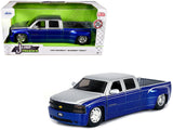 1999 Chevrolet Silverado Dually Pickup Truck Blue Metallic and Silver with Stock Wheels Just Trucks Series 1/24 Diecast Model 
